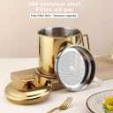 Berglander Gold Bacon Grease Container With Strainer 47oz/1.4L, Titanium Golden Plating Stainless Steel Oil Storage Container with Fine Mesh Strainer Dust-proof for Storing Frying Oil and Cooking Fat