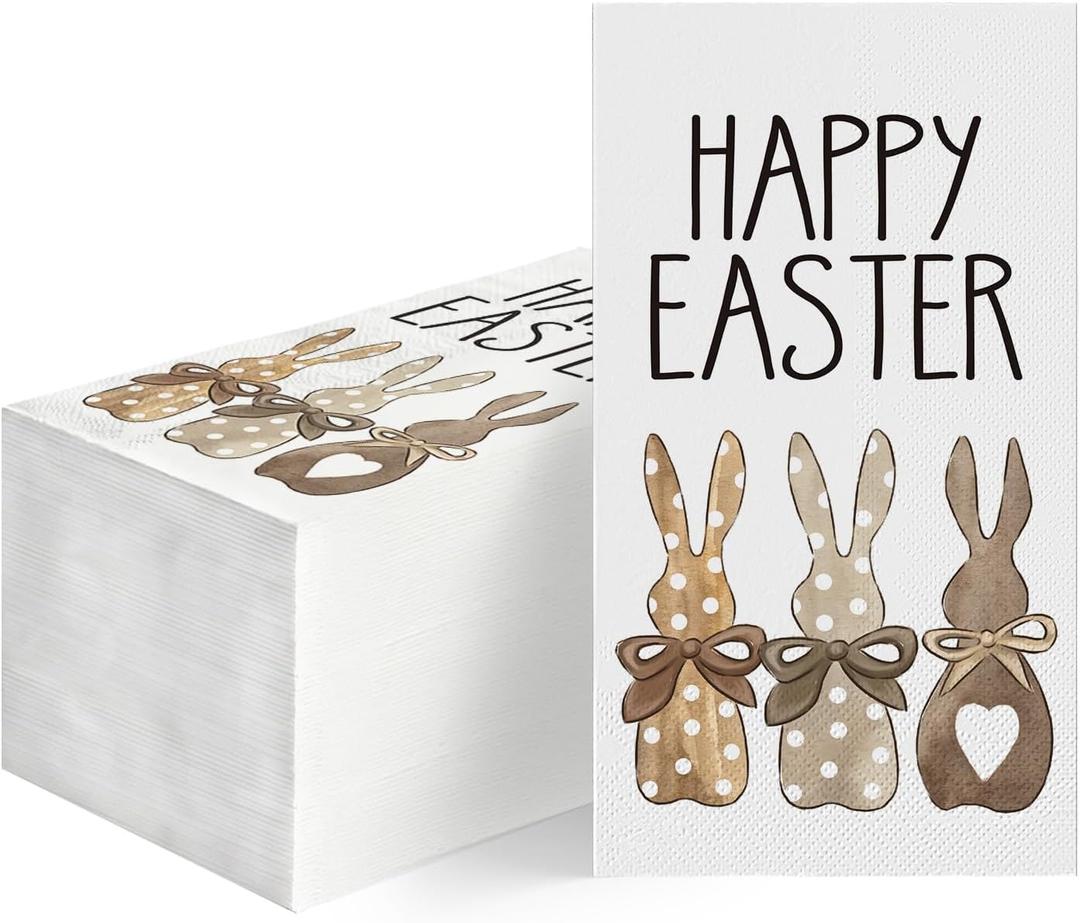 Horal daily 100 Easter Disposable Paper Decorative Guest Napkins, Easter Bunnies Hand Towel for Party Lunch Dinner Kitchen Bathroom