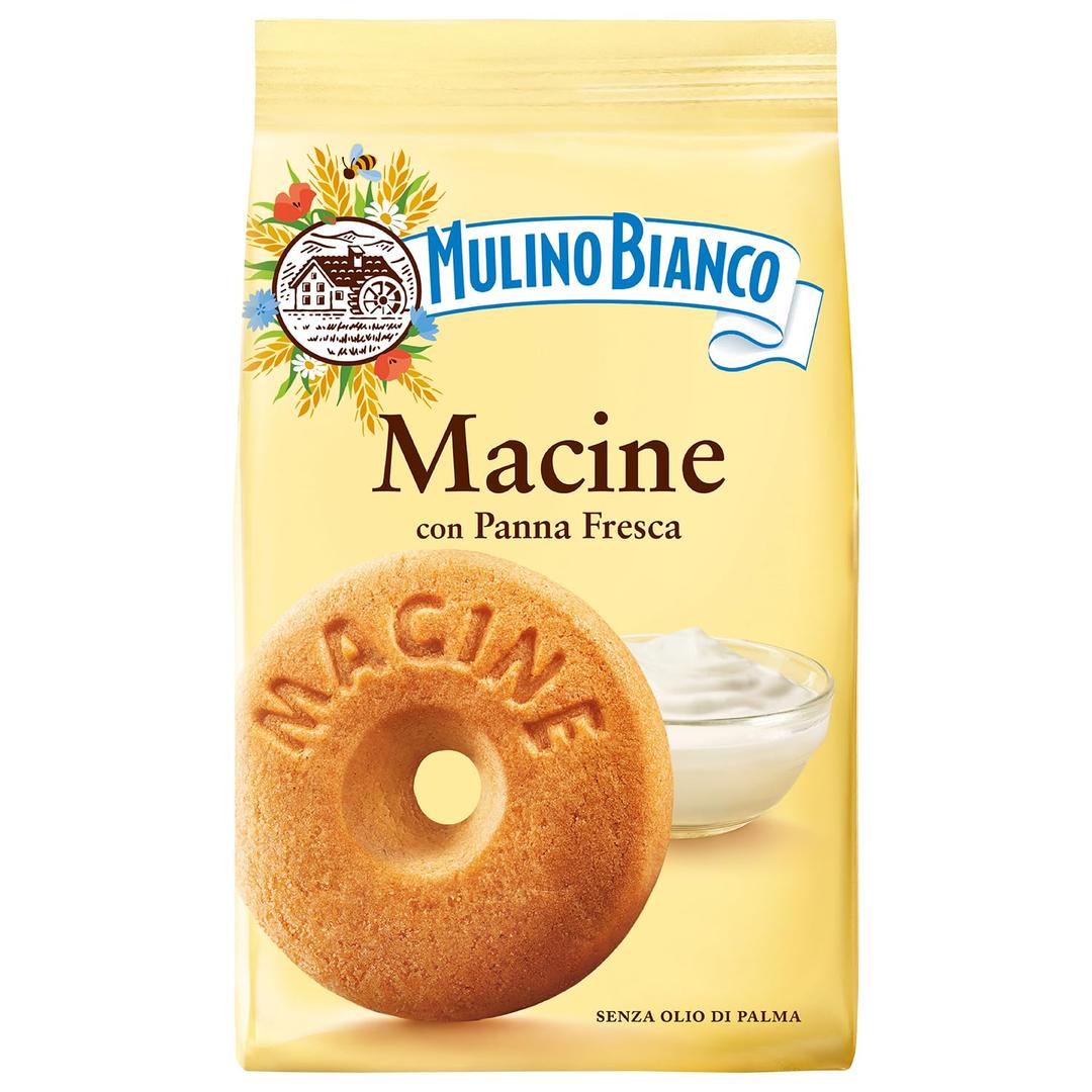 Mulino Bianco Macine 12.35oz (350g)  Authentic Italian Breakfast Biscuits with Fresh Cream  Perfect for Coffee, Tea, or Milk  Made with Natural Ingredients and No Palm Oil