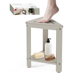 Shower Foot Rest 15in, HDPE Waterproof Shower Stool for Inside Shower, Corner Shower Stool for Shaving Legs with Storage Shelf for Small Space, Shower Step Stool, Plastic Corner Shower Bench, Beige