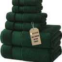 Marvione Bath Towels Set 6 Piece, 100% Turkish Cotton Highly Absorbent and Soft Towels for Bathroom 2 Bath Towels 2 Hand Towels 2 Washcloths, Deep Green
