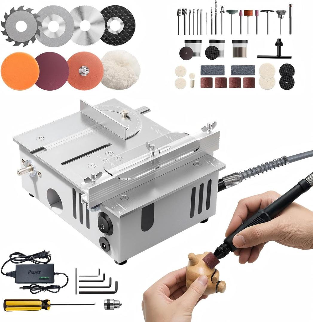 Mini Table Saw for Crafts, Multifunctional Portable Table Saws Adjustable Cutting Angle,Speed,SawDepth; Small Table Saw for Cutting, Grinding, Sanding All-in-one; Tablesaw