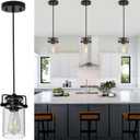 Pendant Lighting for Kitchen Island, Modern Glass Pendant Light Linear Chandelier for Dining Room, 1 Light Industrial Hanging Light Fixture Adjustable Cord Farmhouse Ceiling Light Black Finish
