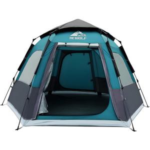 Hewolf 4 Person Camping Tent - Instant Pop Up Waterproof 2 Doors Tent with Easy Setup | 3-Season Hexagonal Dome Design for Family, Hiking & Traveling
