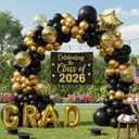 Graduation Balloon Arch Kit - 115Pcs Black Gold Graduation Balloon Garland with GRAD Letters and Star Foil Balloons for Class of 2026 Grad Prom Party Decor