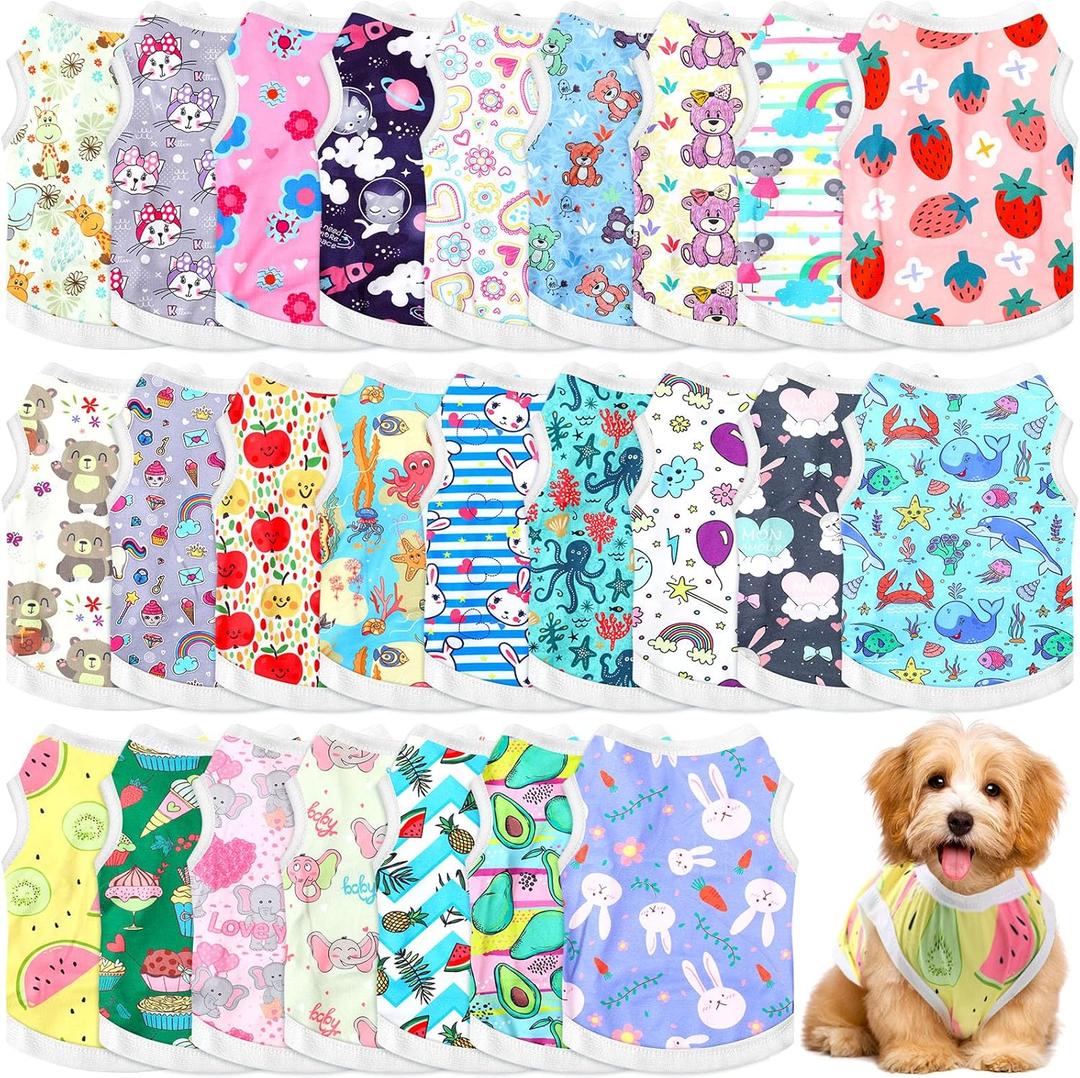 Paterr 25 Pcs Dog Shirts Printed Puppy Clothes Breathable Cartoon T Shirt for Dog Soft Puppy Clothing Lovely Pet Shirts Outfits for Pet Dogs Cats Summer Party Holiday, 25 Styles (Size: S) (Small)