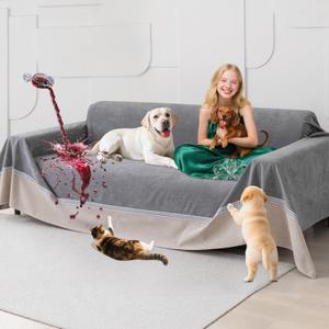 Loiion 100% Double-Sided Waterproof Dog Sofa Cover - Anti-Slip, Leakproof Couch Cover, Pet-Friendly Couch Protectors for Puppy, Large Dog, Kids and Pets 118"X91" (Brown Gray)