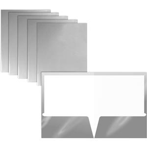 Better Office Products 2 Pocket Glossy Laminated Metallic Silver Paper Folders, Letter Size, 25 Pack, Paper Portfolios, Box of 25