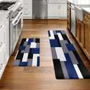 Blue Black Grey White Kitchen Rugs and Mats Set of 2 Modern Abstract Art Cushioned Anti Fatigue Kitchen Rugs Set Geometric Non-Skid Washable Kitchen Mats for Kitchen Sink Laundry 17.5"x29.5"+17.5"x47"