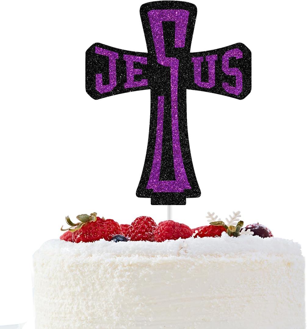 Jesus Cross Cake Topper, He is Risen, Jesus Easter Party Decor, Religious Holiday Cake Decorations, Spring Easter Festival Party Decorations Glitter