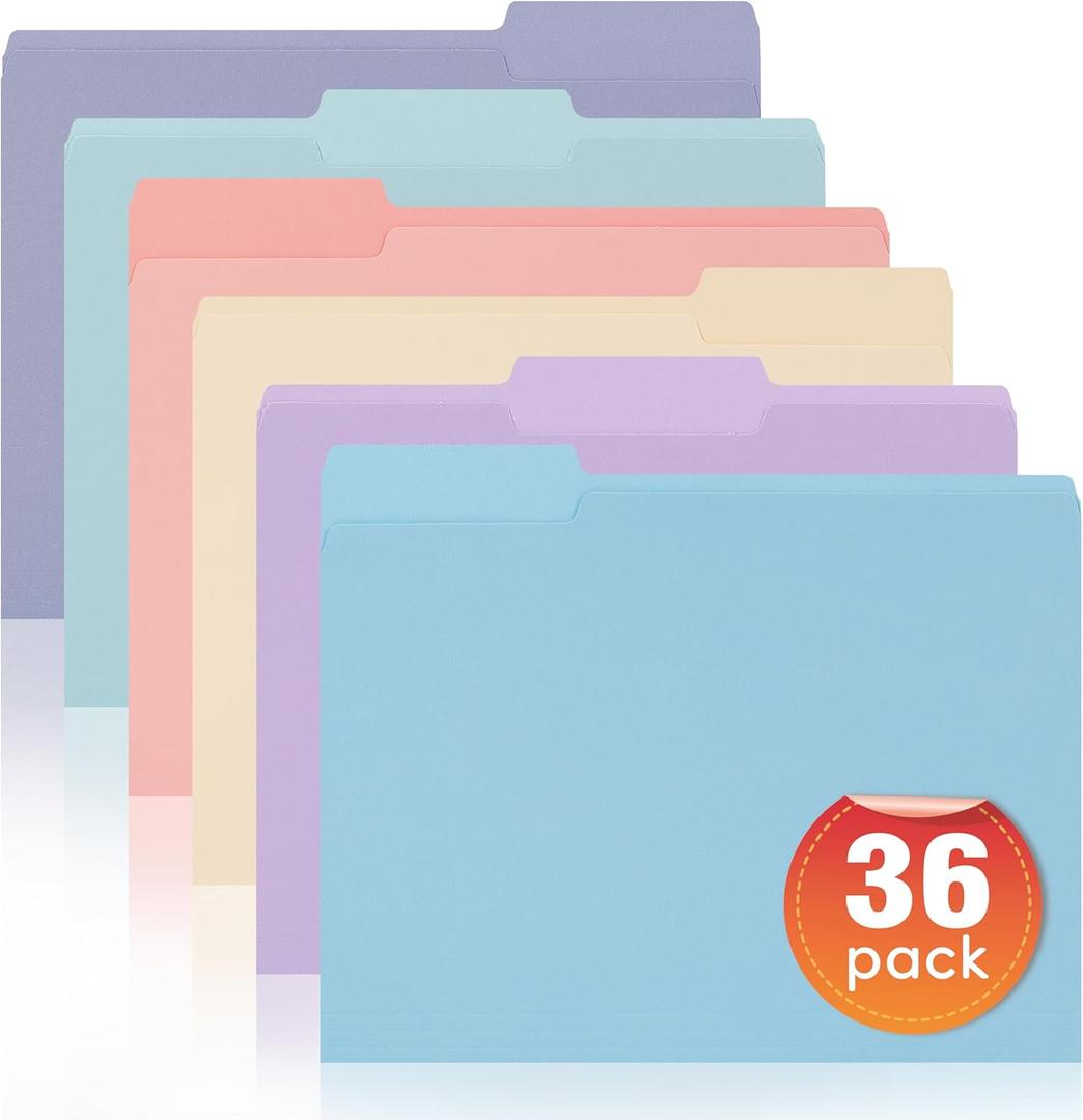 36 Packs File Folders Letter Size, 8.5 x 11 Colored File Folders 1/3 Cut Tab for Easy Labeling, for Home, Office, School Filing