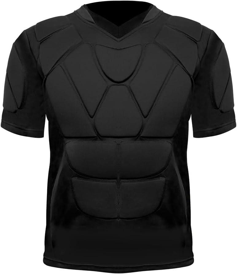 Mens Padded Football Shirts 37-Pads Womens Protective Compression Shirt for Soccer Rugby Volleyball Ball (Large, Black)