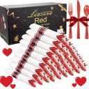 Liacere 400PCS Pre Rolled Red Silverware and Napkin - Disposable Red Plastic Utensils-Wrapped Plastic Cutlery Set with Napkin: 100Forks, 100Knives, 100Spoons, 100Napkins for Wedding, Valentine's Day