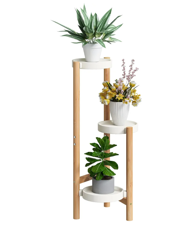 BMOSU Plant Stand For Indoor Outdoor Bamboo 3 Potted Holder Shelf Plant Rack Plants Corner Plant Shelf Plant Display Rack(White)