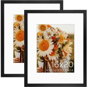 Golden State Art, 16X20 Picture Frame with Mat for 11X14 - High Definition Glass Wall Mounting Horizontal Vertical Display (Black, 2 Pack)