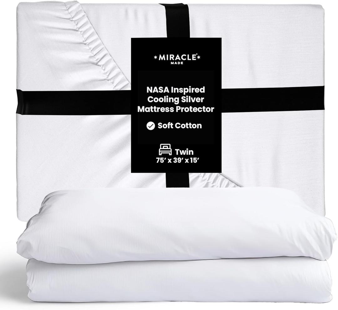 Miracle Made Mattress Cover - Twin Size - Water Resistant Silver Infused Cooling Mattress Cover - 300 Thread Thermoregulating Fabric for Sensitive Skin - Compatible with 3 Temperature Zone Comforter