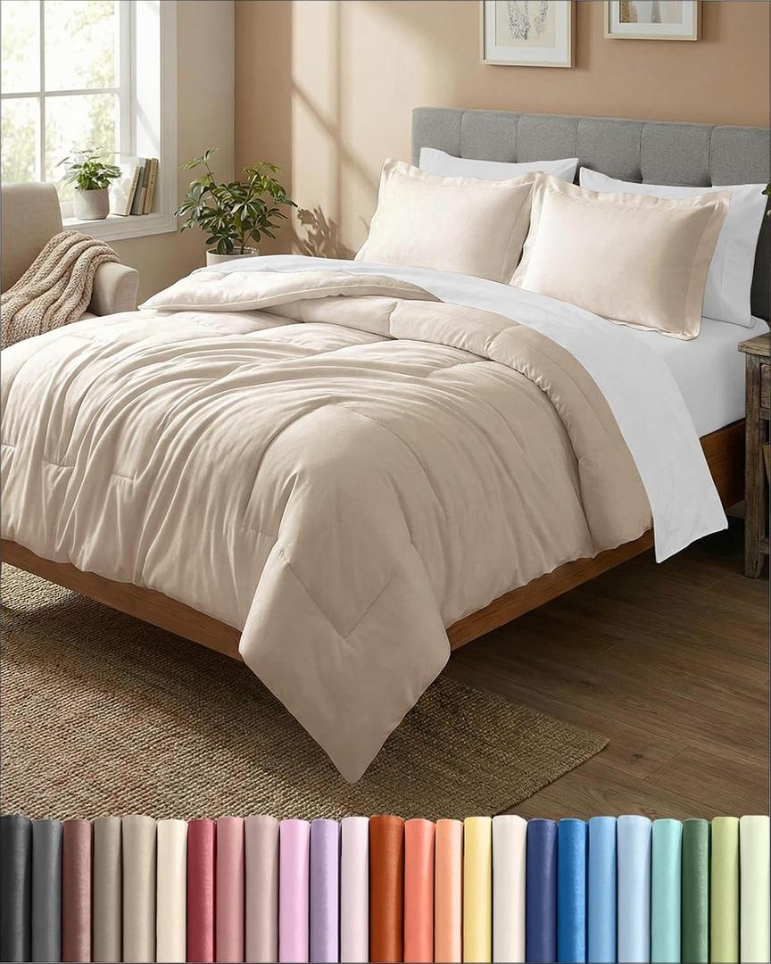 King Comforter Set - 3 Piece Bed Set for All Seasons - 1 Soft Quilted Comforter with Corner Tabs & 2 Pillow Shams - Comfy, Cozy & Breathable - Premium Down Duvet Insert - Oeko-TEX - King Size, Wheat