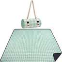WILLOW WEAVE Picnic Blanket, 80''x80'' Waterproof Outdoor Blankets, Picnic Mat Washable for Beach, Picnic Blankets for Camping on Grass with Shoulder Strap - Green & White