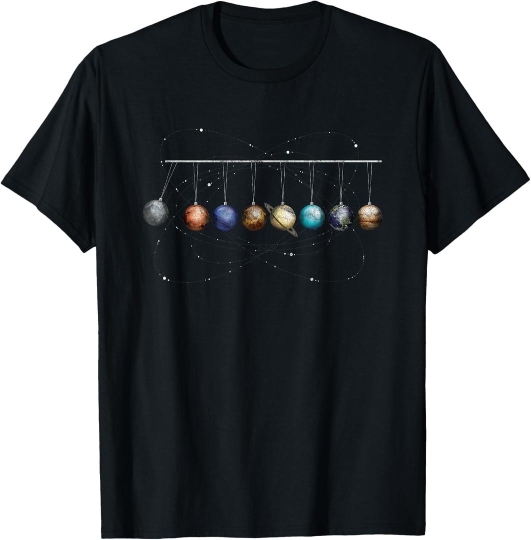 Funny Planets Planetary System Solar Pendulum Graphic T-Shirt, Large