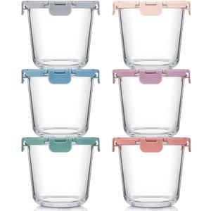 [UPGRADED LID] 6 Sets 3 Cup/24oz Borosilicate Glass Meal Prep Containers with Lids, Food Storage Bowl Jars for Soup Leftover Meal Lunch Oats Fruit Deli Salads - Microwave, Oven, Freezer Safe -BPA Free