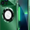 Magnetic for iPhone 13 Pro Max Case, Compatible with MagSafe, Built-in Camera Lens Protector, Logo View, Military Grade Drop Proof Phone Case Cover, Dark Green