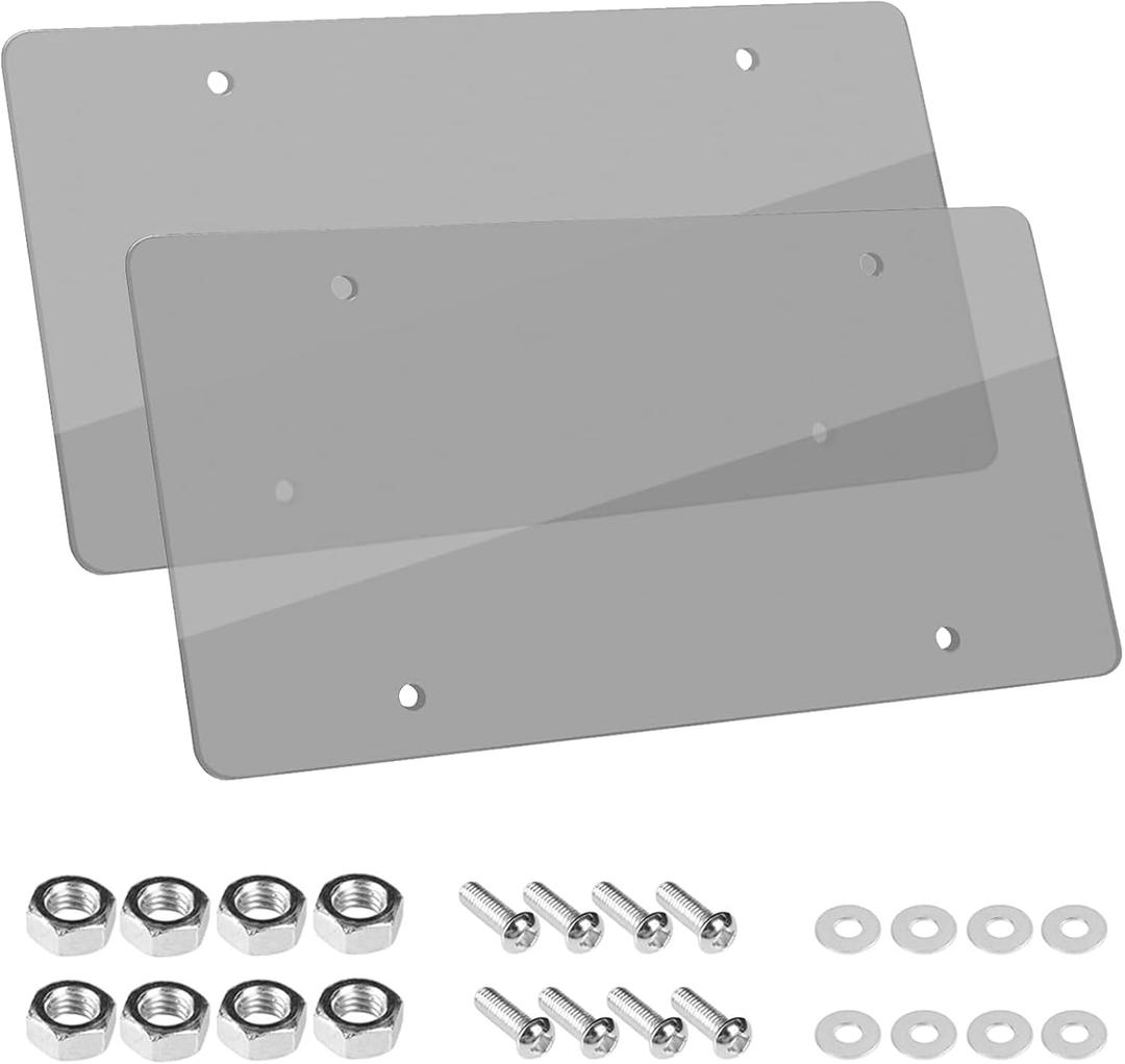 Wanheart Flat License Plate Cover Set 2 Pack Clear  Frameless ABS Protector for Standard 126 US Plates, Scratch UV Resistant Plate Cover with Screws Caps, Front Rear Car Accessories (Clear)
