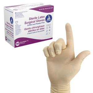 Dynarex 2375 Sterile Disposable Latex Surgical Gloves, Powder-Free, Packaged in Pairs, Medical and Healthcare Use, Veterinary Clinic, Bisque, Size 7.5, 1 Box of 50 Pairs of Gloves