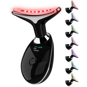 Red Light Therapy for Face, 7 Color LED Facial Light Therapy Wand for Skin Care at Home Blue Light Therapy Face Massager Tool for Neck (Black)