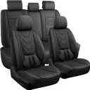 CAPITAUTO Car Seat Covers Full Set, Black Seat Covers for Car with Lumbar Support, Faux Leather Waterproof Seat Covers 5 Seats, Breathable Automotive Seat Covers Fit for Most Cars SUV Truck