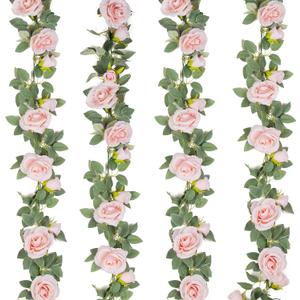 TELDRASSIL 4Pcs(26 FT) Artificial Rose Vine Fake Flower Garland Fake Silk Rose Hanging Vine for Wedding Party Background Arch Garden Background Decoration (Pink) TELDRASSIL 4Pcs(26 FT) Artificial Rose Vine Fake Flower Garland Fake Silk Rose Hanging Vine for Wedding Party Background Arch Garden Background Decoration (Pink)