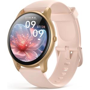 AGPTEK 5ATM Waterproof Smart Watch for Women Men, Ultra-Clear Screen Fitness Tracker with 100+ Sports Modes, Heart Rate Monitor, Pedometer & Sleep Monitor for Android & iOS Phones, Pink
