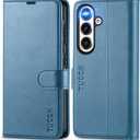 TUCCH Wallet Case for Galaxy S25 5G with [TPU Shockproof Interior Case] [RFID Blocking] Folio Stand Card Slot, Magnetic PU Leather Protect Folio Cover Compatible with Galaxy S25 6.2" 2025, Light Blue