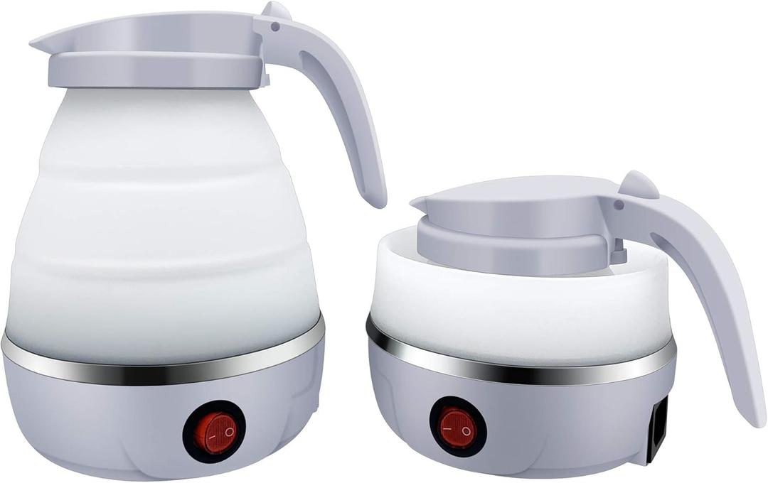 UpdateClassic Small Travel Foldable Electric Kettle, 0.6L Portable Collapsible Hot Water Boiler For Coffee Tea (White)