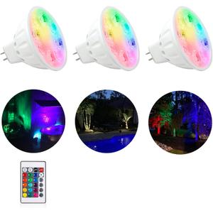 Makergroup Upgraded RGB MR16 LED Bulb Color Changing, Landscape Bulbs GU5.3 Base, Warm White+15 Colors Choices and 4Level Brightness Remote Control for 12V Low Voltage Lighting 3Pack