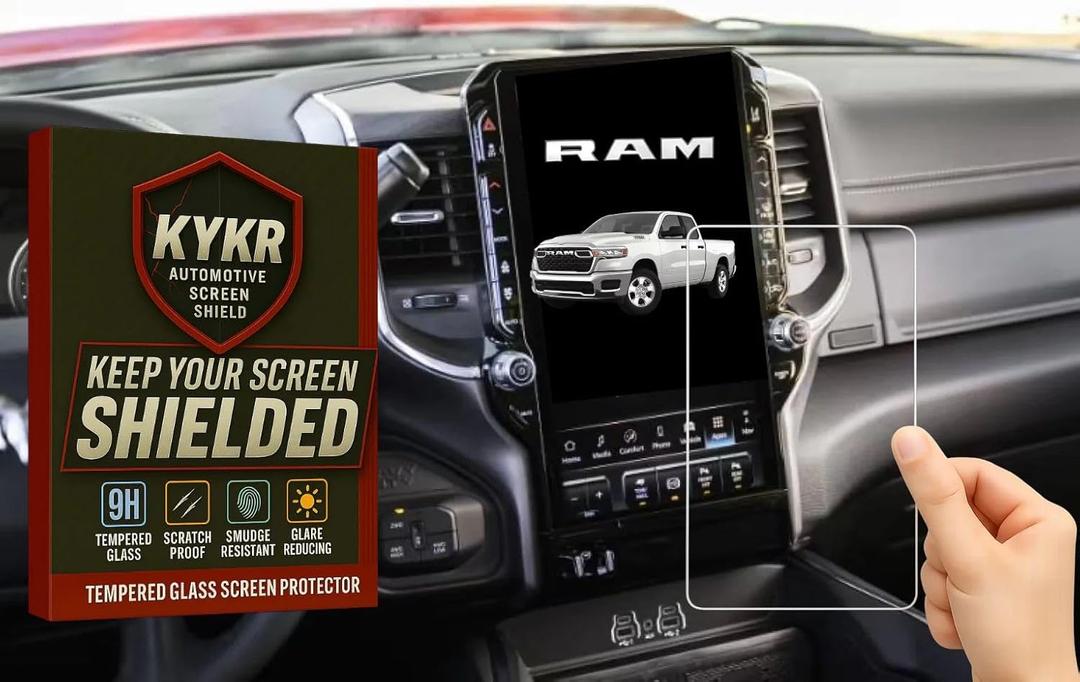 12 inches Tempered Glass Screen Protector for 2019-2026 Dodge Ram 1500, 2500, 3500, 9H Hardened, Anti-Glare, and Anti-Scratch Glass, Easy to Apply, Water-Resistant Car Accessories, Gloss (Incompatible with 14 inch model)