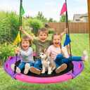 HeyZoo 43 Inch Tree Swing, 900lbs Weight Capacity Saucer Swing Sets for Kids & Adults, with 360 Degree Swivel and Adjustable Hanging Strap, Pink and Purple