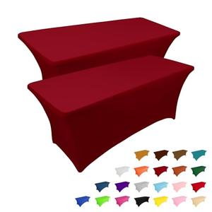 IVAPUPU 2 Pack 6FT Table Cloth for Rectangular Fitted Events Stretch Burgundy Table Covers Washable Spandex Tablecloth Protector for Party, Wedding, Cocktail, Banquet, Festival