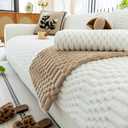 JPGGD Plush Warm Sofa Covers Washable, Funny Fuzzy Couch Cover for Dogs Washable, Non-slip Couch Covers for Sectional Sofas, Soft Sofa Slipcover for Pet & Kid(1PC, Beige White, 36"×83", Single Seater)