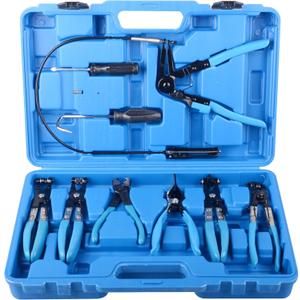 9pcs Automotive Wire Long Reach Hose Clamp Pliers Set For Fuel Oil Water Hose (Blue)