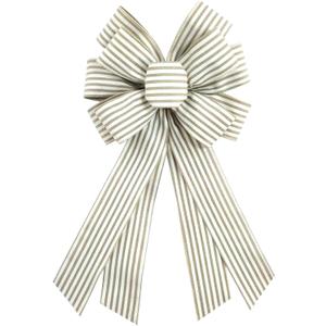 Natural Burlap Wreath Bow 20 x 11 Inches Easter Bows Light Khaki Stripes Ribbon Bow Carnival Farmhouse Bow Tree Ornament for Home Front Door Decorations