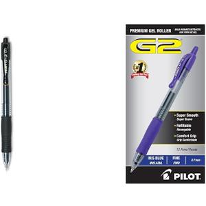 Pilot G2 Premium Gel Roller Pen Set - Fine Point 0.7 mm, Black & Iris Blue, 12-Pack Each