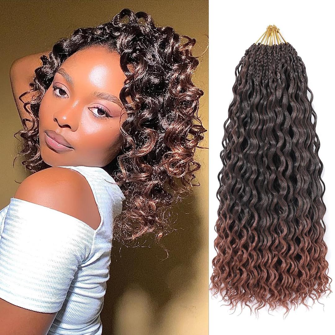 18 Inch Ocean Wave Crochet Hair Curly Deep Wave Crochet Hair for Black Women 9 Packs Short Braiding Hair Pre Looped Synthetic Hair Extensions (T30)