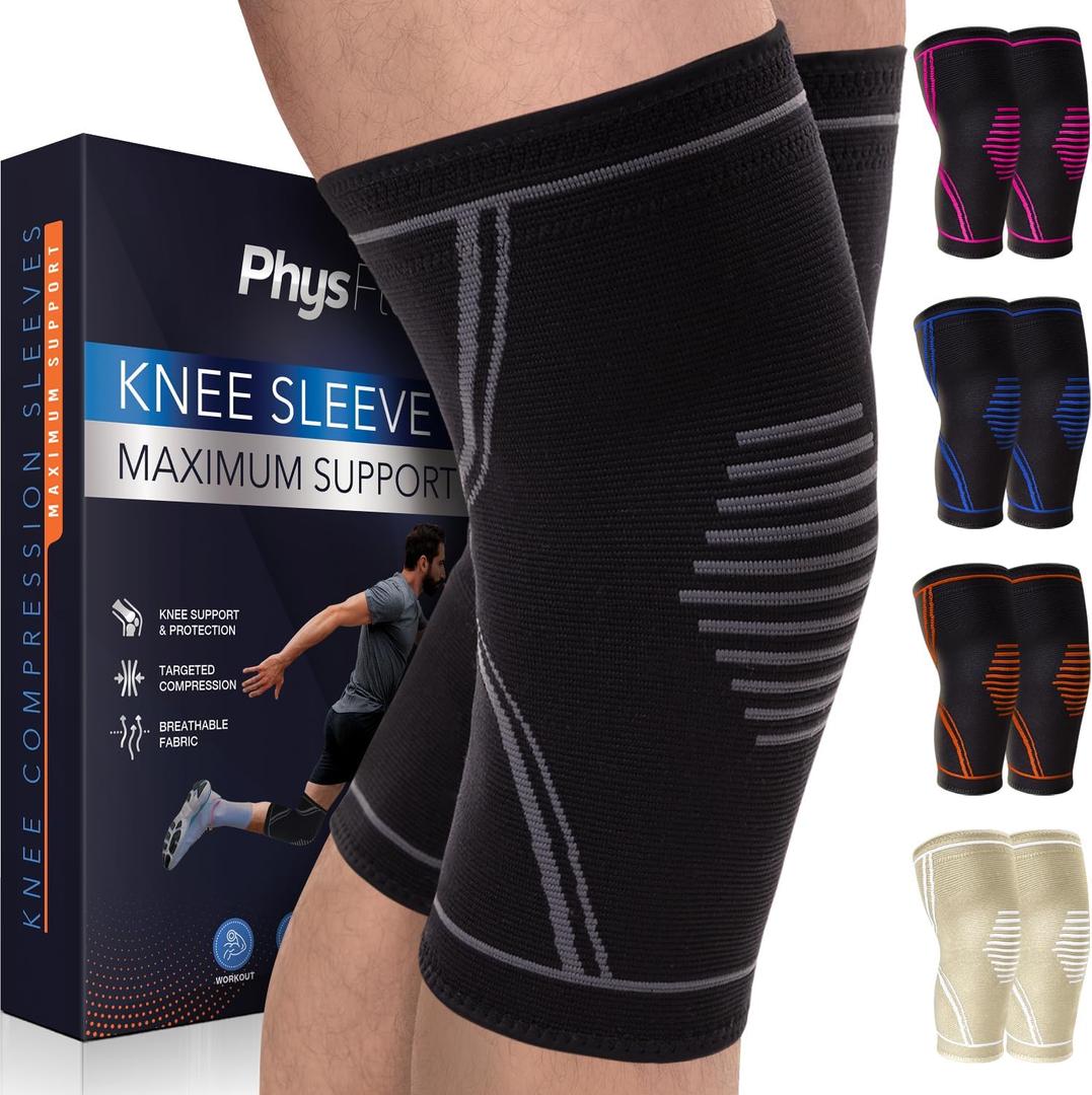 Knee Brace for Pain Relief - 2 Pack Knee Compression Sleeves for Men and Women - Support for Weightlifting, Gym, Workout, Volleyball - Meniscus Tear, ACL (Medium, Black)