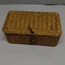 Wicker Storage Basket with Lid, Natural Seagrass Storage Baskets for Organizing, Rectangular Woven Basket for Storage, Decorative Boxes Bins with Lids Home Organizer Decor (9.05" x 5.11" x 3.34")