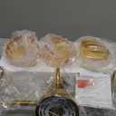 Bathroom Light Fixtures, 3-Light Brushed Gold Vanity Lights for Bathroom with Ribbed Amber Tulip Glass Shade, 20 in Bathroom Vanity Lights Over Mirror for Bedroom, Living Room, Hallway