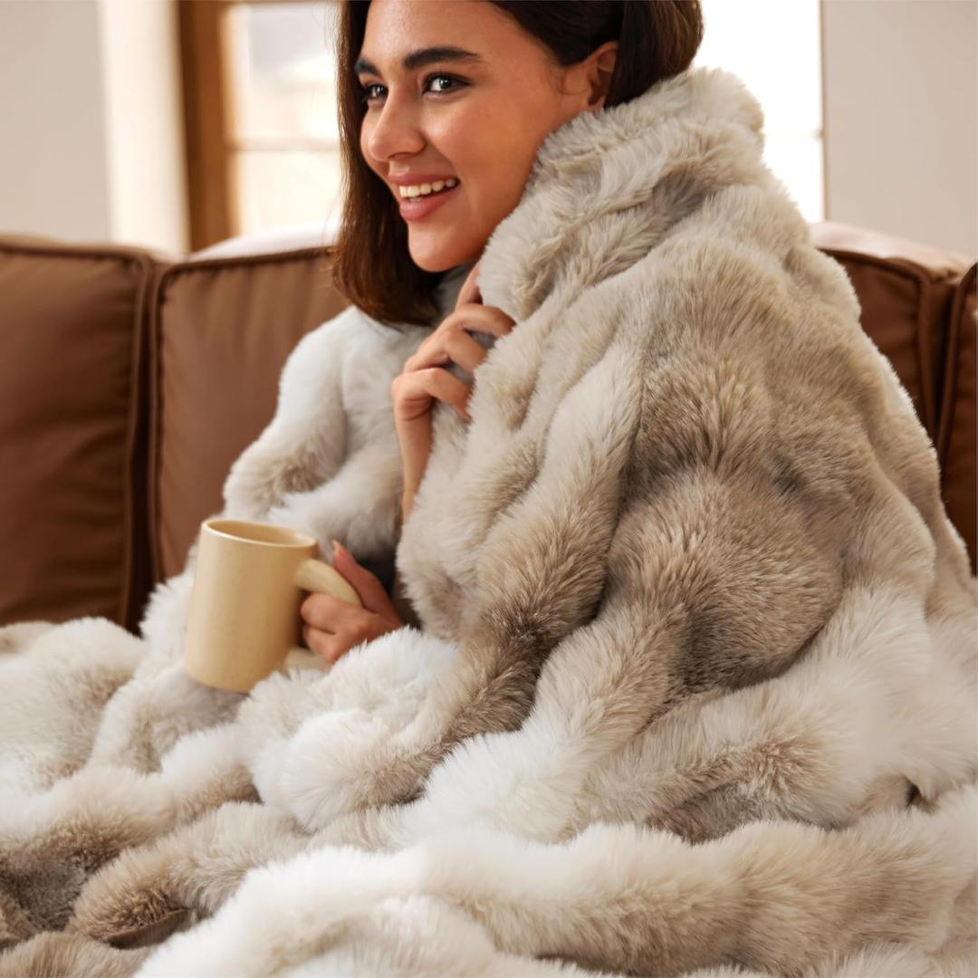 Bedsure GentleSoft Fluffy Faux Fur Throw Blanket for Couch, Soft Fuzzy Fleece Blankets & Throws, Tie-dye Taupe Cozy Gifts for Women Teen Girls, Minky Thick Warm Plush Gifts for Birthday, Anniversary