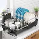 SNTD Dish Drying Rack, Expandable Dish Rack for Kitchen Counter, Stainless Steel Dish Drainer with Drainboard Set and Utensil Holder (Black), 15.2" to 22.1 Inches