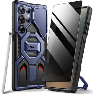 TONGATE for Samsung Galaxy S24 Ultra Case Compatible with MagSafe, [Ring Stand & Camera Cover Kickstand]Drop Shockproof Rugged Protection Phone Case for S24 Ultra with Screen Protector 6.8",Dark Blue