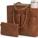 Laptop Tote Bag for Women 17.3 Inch Leather Work Bags, Large Capacity Tote Bag With Large Cup Holder for Women,Vintage Computer Bags for Laptops Nurse Teacher Bag Waterproof Office Briefcase