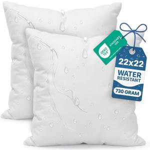Utopia Bedding Outdoor Pillow Inserts 22 x 22 Inches (Pack of 2, White), Water Resistant Garden Throw Pillows for Patio and Porch Furniture